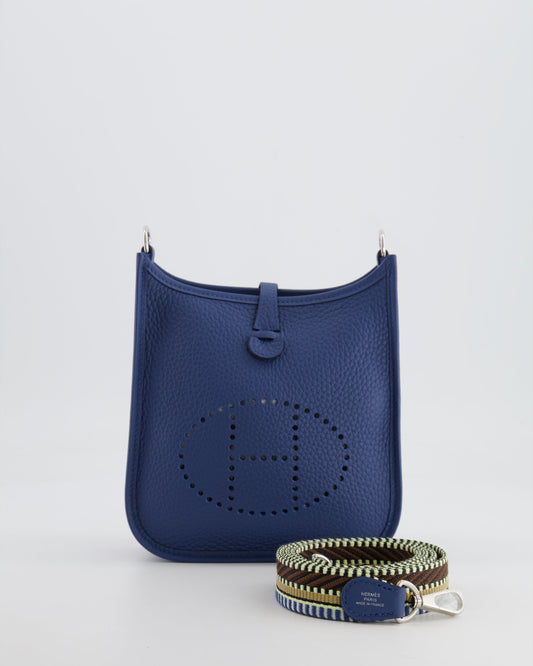 Hermès Mini Evelyne 16 Bag in Bleu de Prusse Clemence Leather with Palladium Hardware