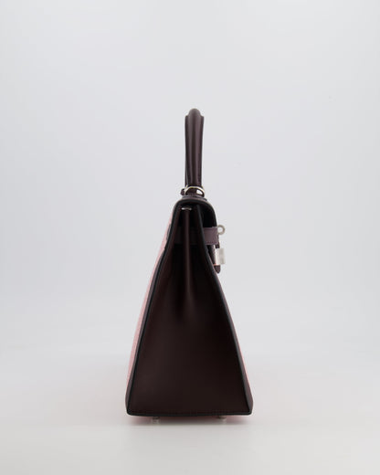 Hermès Kelly Sellier Bag 28cm in Ecru & Red Toile Quadrille with Rouge Sellier Swift Leather and Palladium Hardware