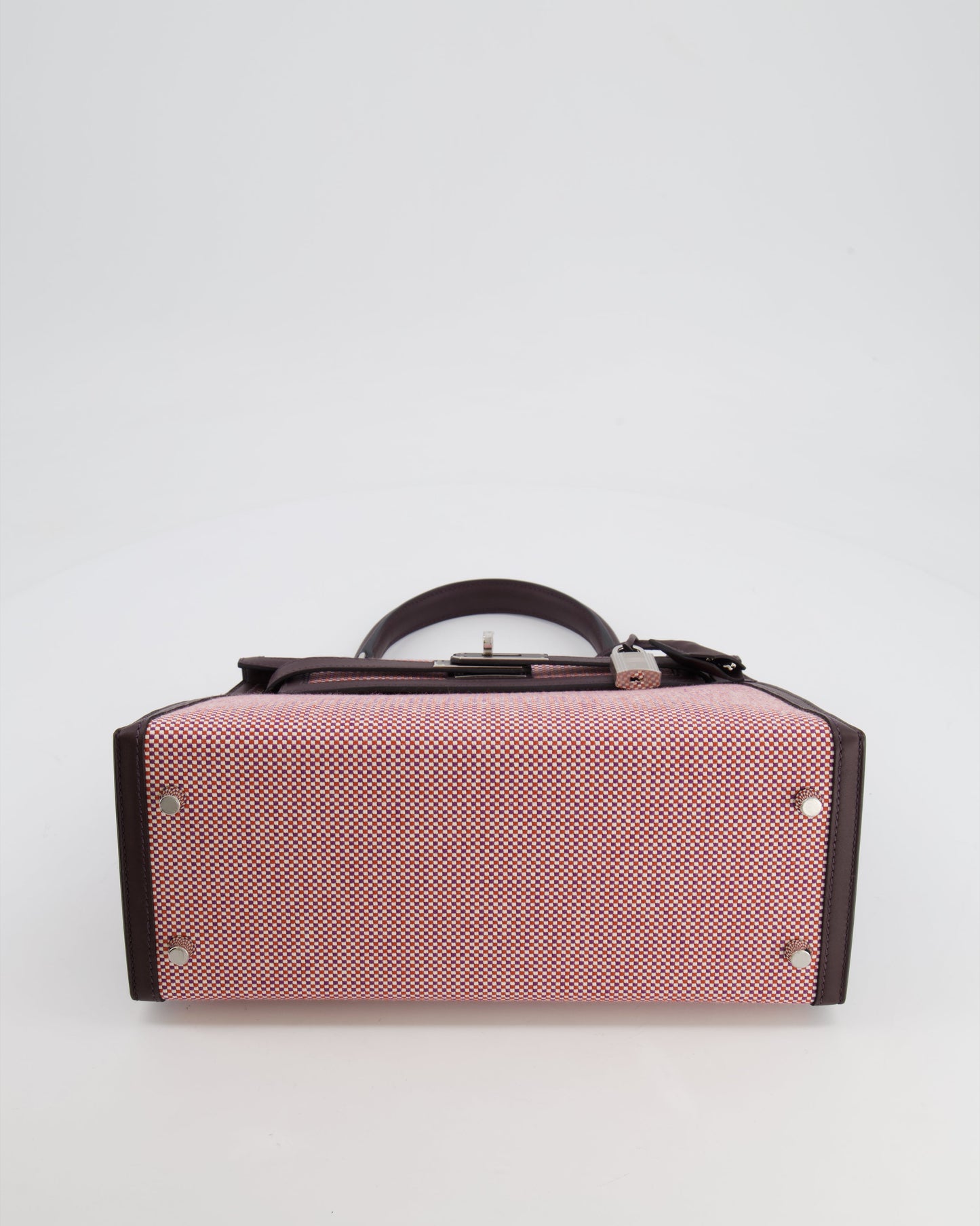 Hermès Kelly Sellier Bag 28cm in Ecru & Red Toile Quadrille with Rouge Sellier Swift Leather and Palladium Hardware