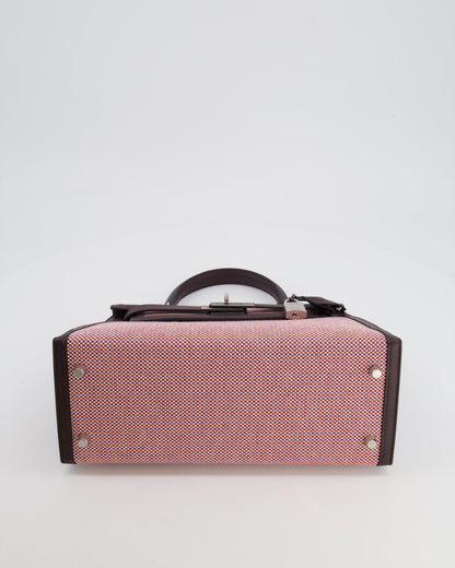 Hermès Kelly Sellier Bag 28cm in Ecru & Red Toile Quadrille with Rouge Sellier Swift Leather and Palladium Hardware