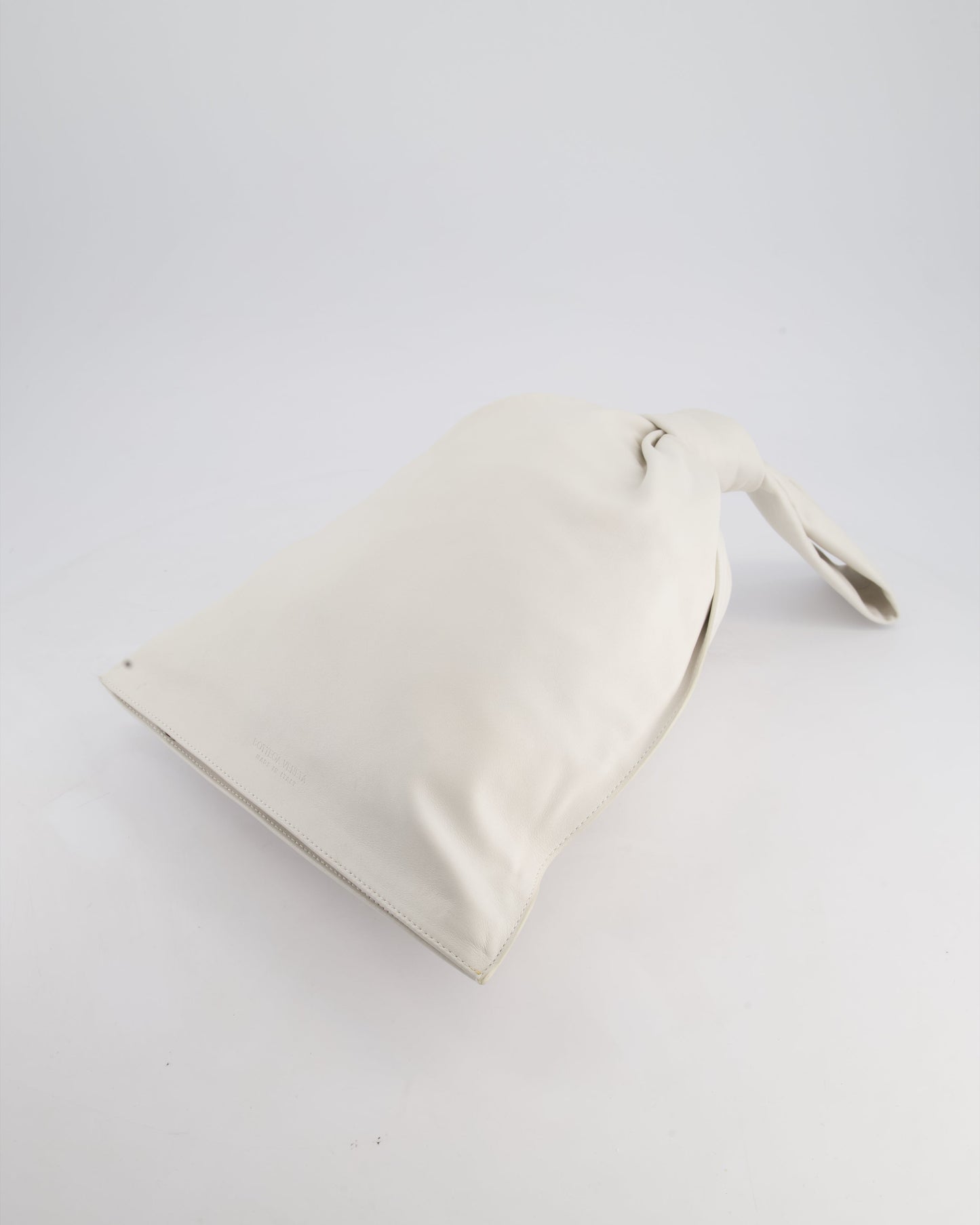 Bottega Veneta Large White Calfskin Leather Knot Clutch Bag