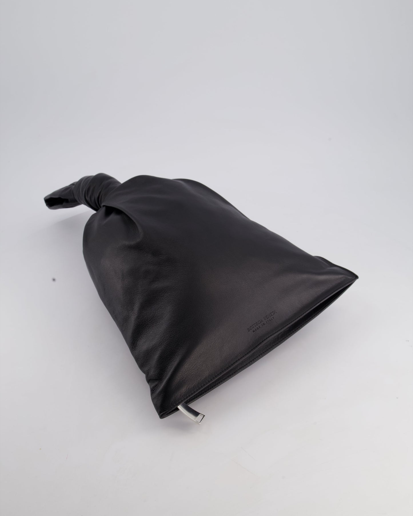 Bottega Veneta Large Black Calfskin Leather Knot Clutch Bag