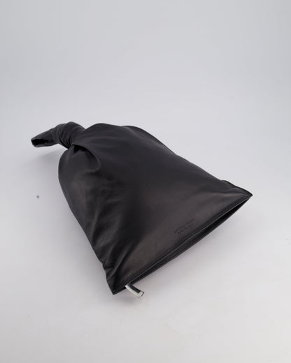 Bottega Veneta Large Black Calfskin Leather Knot Clutch Bag