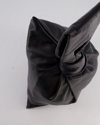 Bottega Veneta Large Black Calfskin Leather Knot Clutch Bag