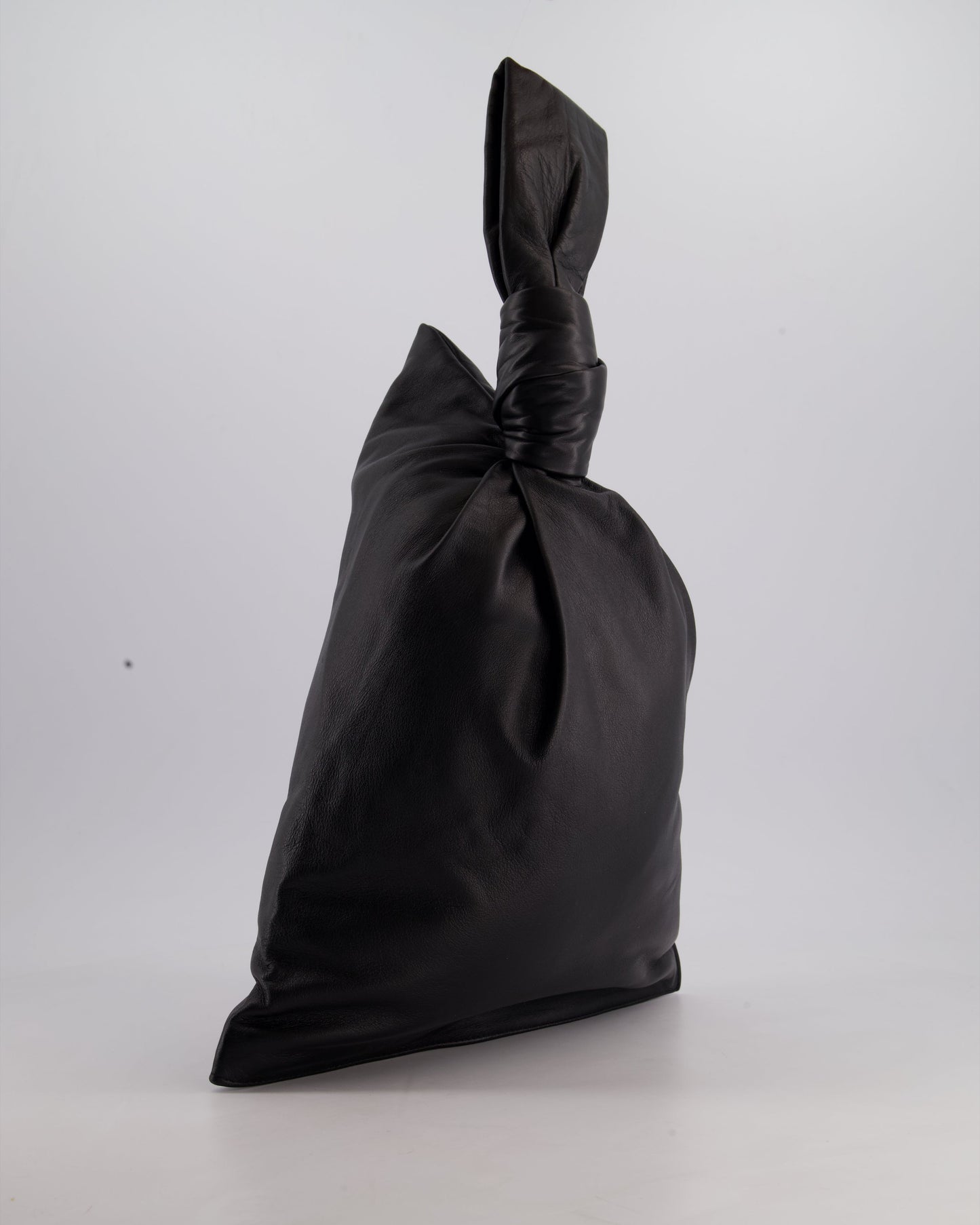 Bottega Veneta Large Black Calfskin Leather Knot Clutch Bag