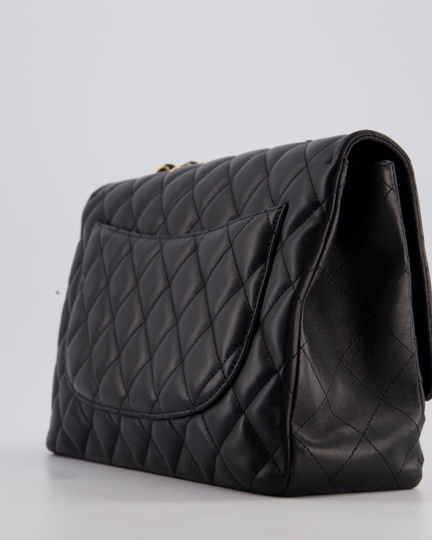 Chanel Black Jumbo Classic Single Flap Bag in Lambskin Leather with Gold Hardware