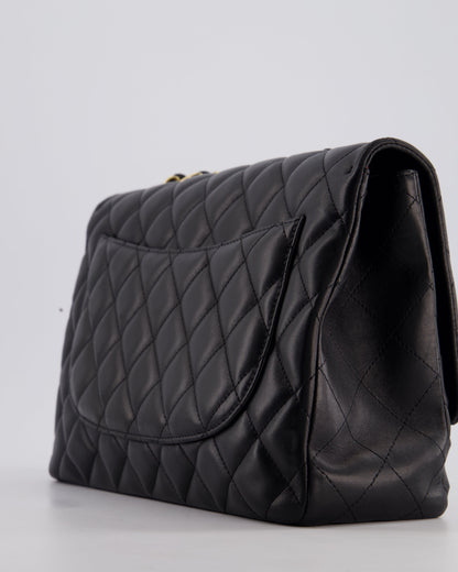 Chanel Black Jumbo Classic Single Flap Bag in Lambskin Leather with Gold Hardware