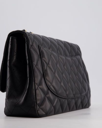 Chanel Black Jumbo Classic Single Flap Bag in Lambskin Leather with Gold Hardware