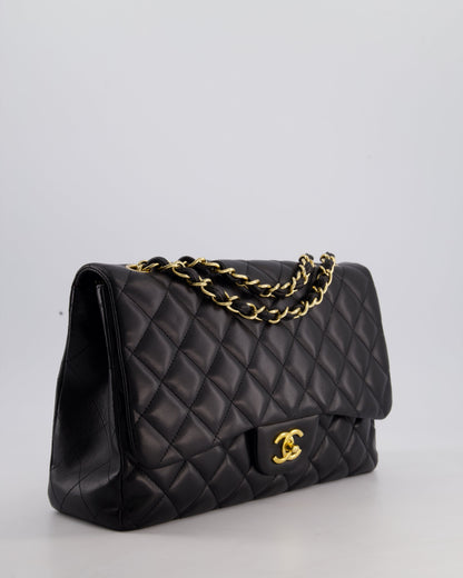 Chanel Black Jumbo Classic Single Flap Bag in Lambskin Leather with Gold Hardware