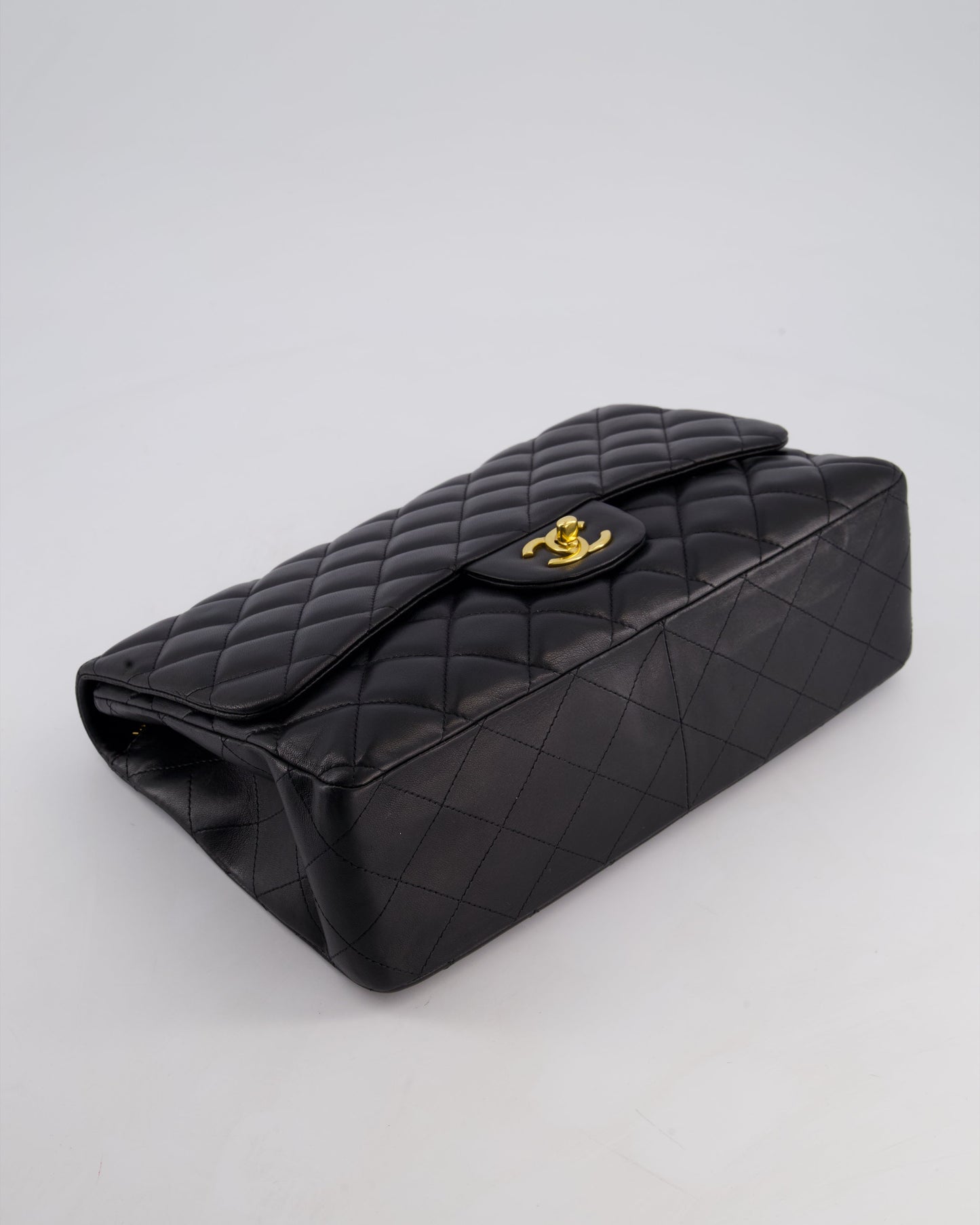 Chanel Black Jumbo Classic Single Flap Bag in Lambskin Leather with Gold Hardware