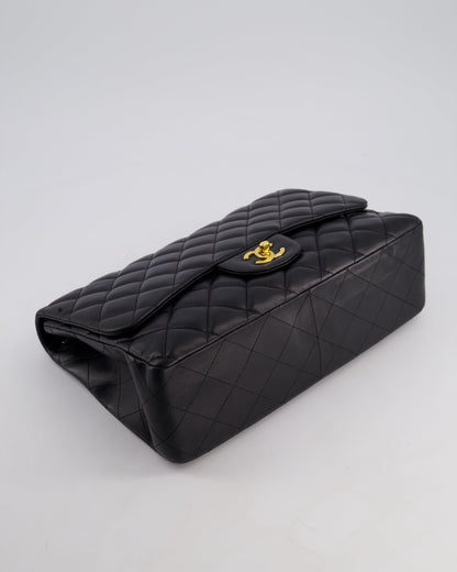 Chanel Black Jumbo Classic Single Flap Bag in Lambskin Leather with Gold Hardware