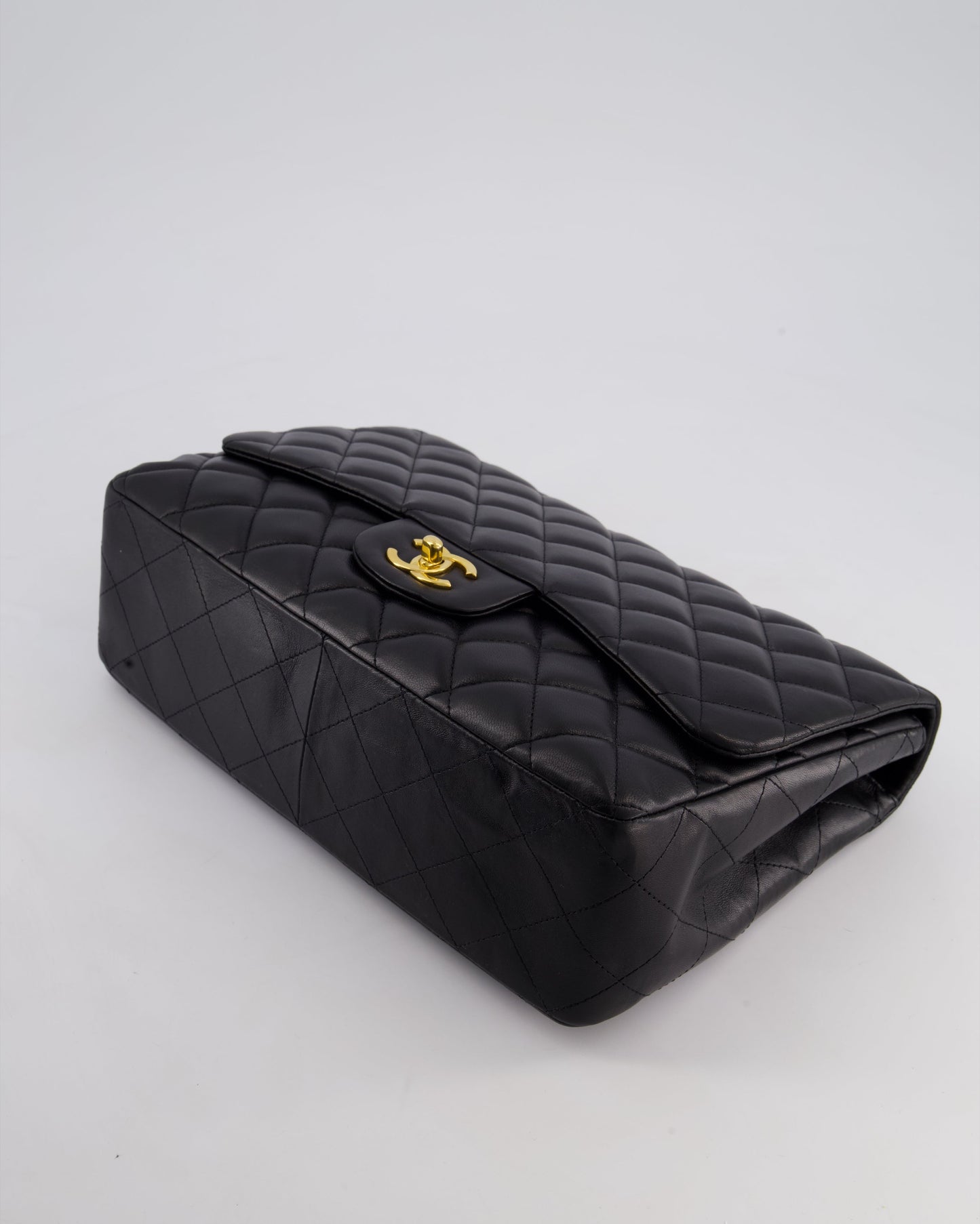 Chanel Black Jumbo Classic Single Flap Bag in Lambskin Leather with Gold Hardware