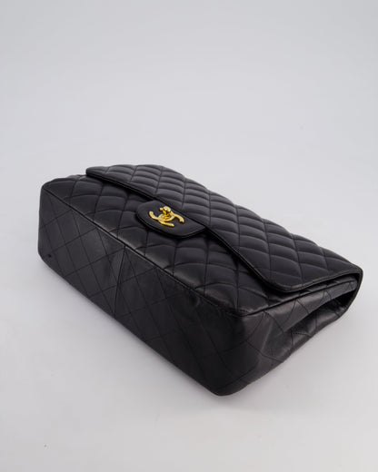 Chanel Black Jumbo Classic Single Flap Bag in Lambskin Leather with Gold Hardware
