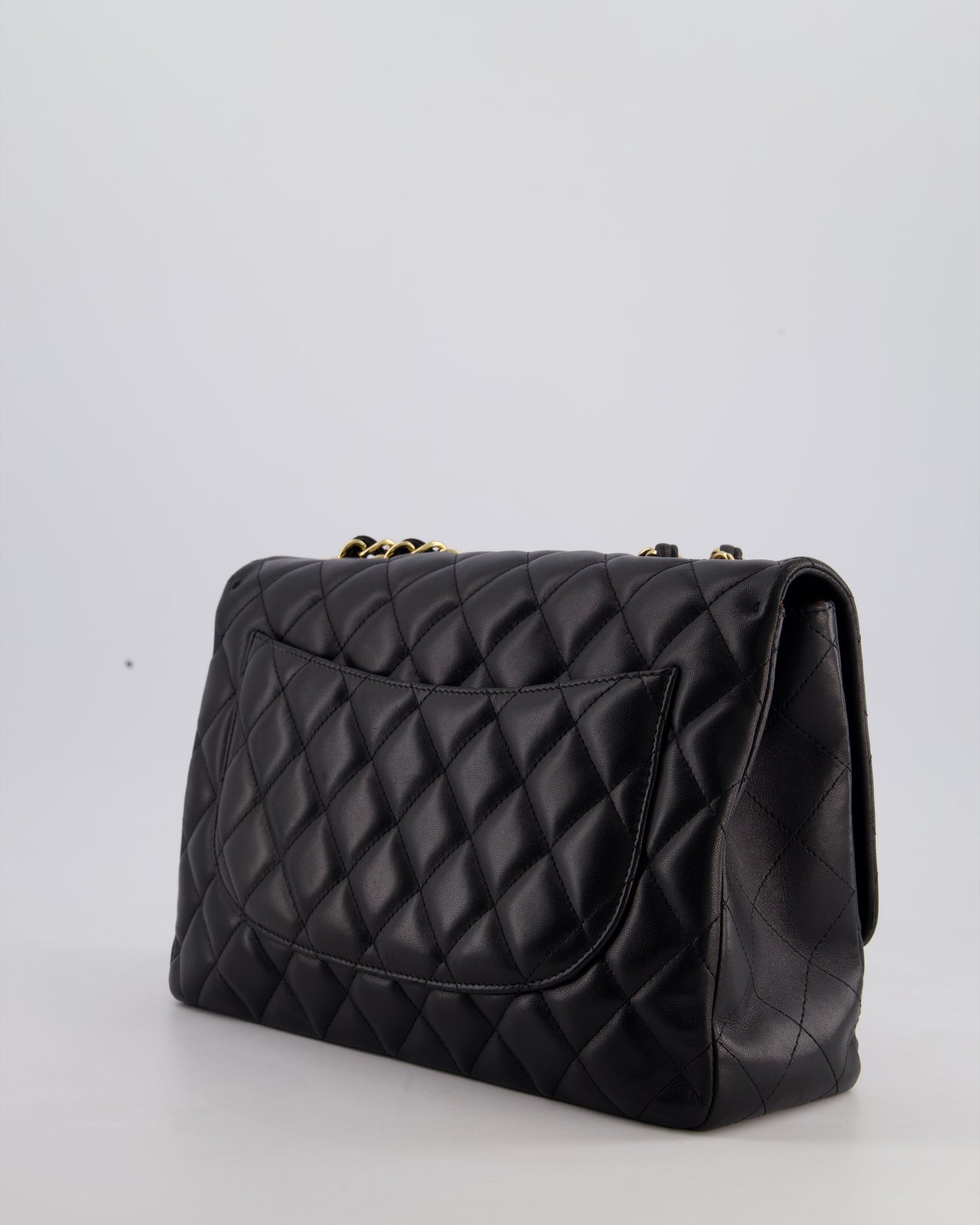 Chanel Black Jumbo Classic Single Flap Bag in Lambskin Leather with Gold Hardware
