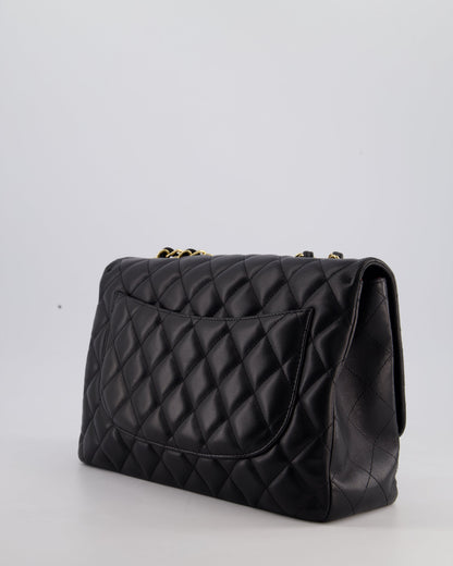 Chanel Black Jumbo Classic Single Flap Bag in Lambskin Leather with Gold Hardware