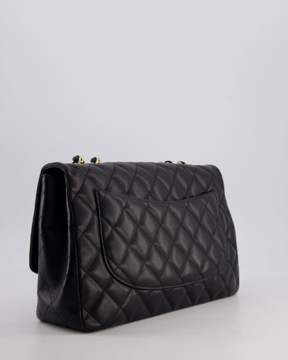 Chanel Black Jumbo Classic Single Flap Bag in Lambskin Leather with Gold Hardware