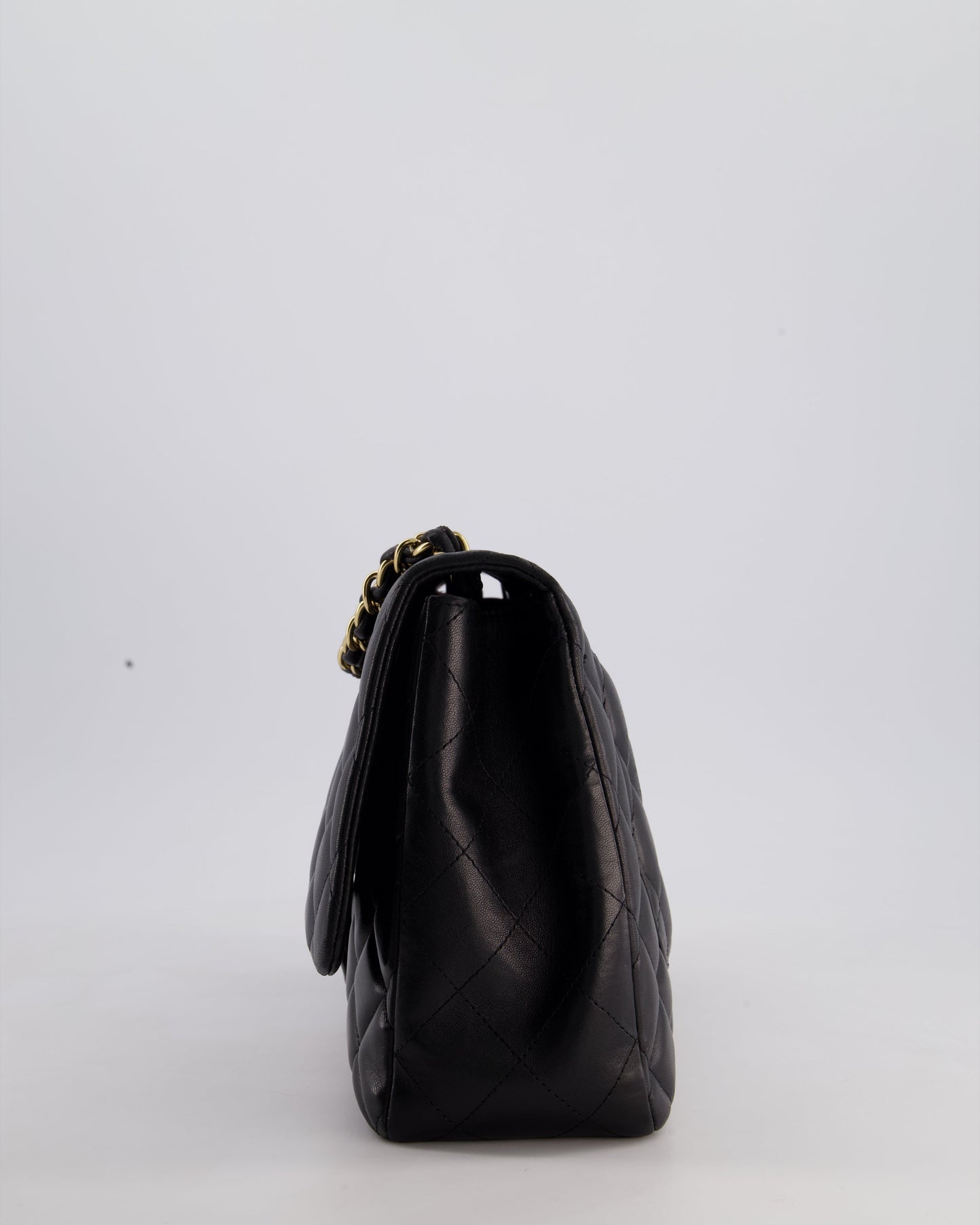 Chanel Black Jumbo Classic Single Flap Bag in Lambskin Leather with Gold Hardware