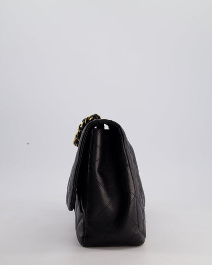 Chanel Black Jumbo Classic Single Flap Bag in Lambskin Leather with Gold Hardware