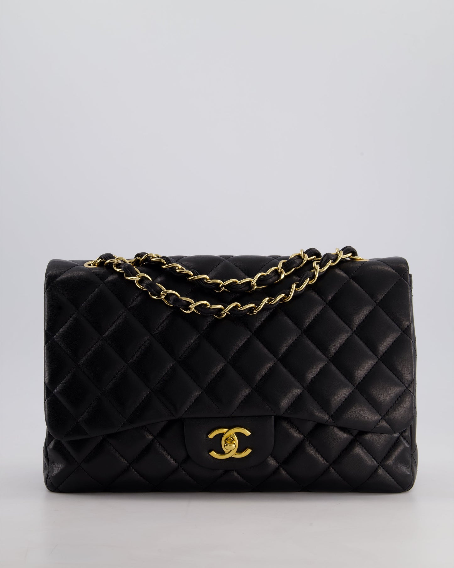 Chanel Black Jumbo Classic Single Flap Bag in Lambskin Leather with Gold Hardware