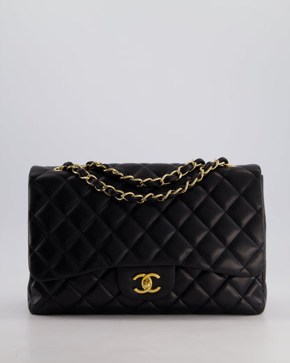 Chanel Black Jumbo Classic Single Flap Bag in Lambskin Leather with Gold Hardware