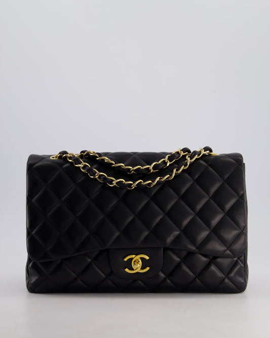 Chanel Black Jumbo Classic Single Flap Bag in Lambskin Leather with Gold Hardware