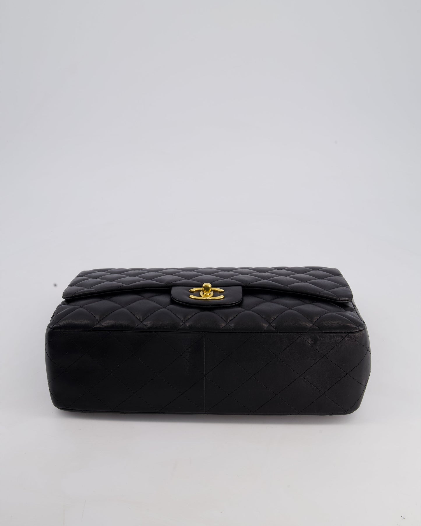 Chanel Black Jumbo Classic Single Flap Bag in Lambskin Leather with Gold Hardware