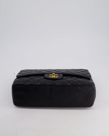 Chanel Black Jumbo Classic Single Flap Bag in Lambskin Leather with Gold Hardware