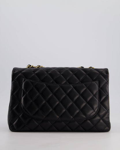 Chanel Black Jumbo Classic Single Flap Bag in Lambskin Leather with Gold Hardware