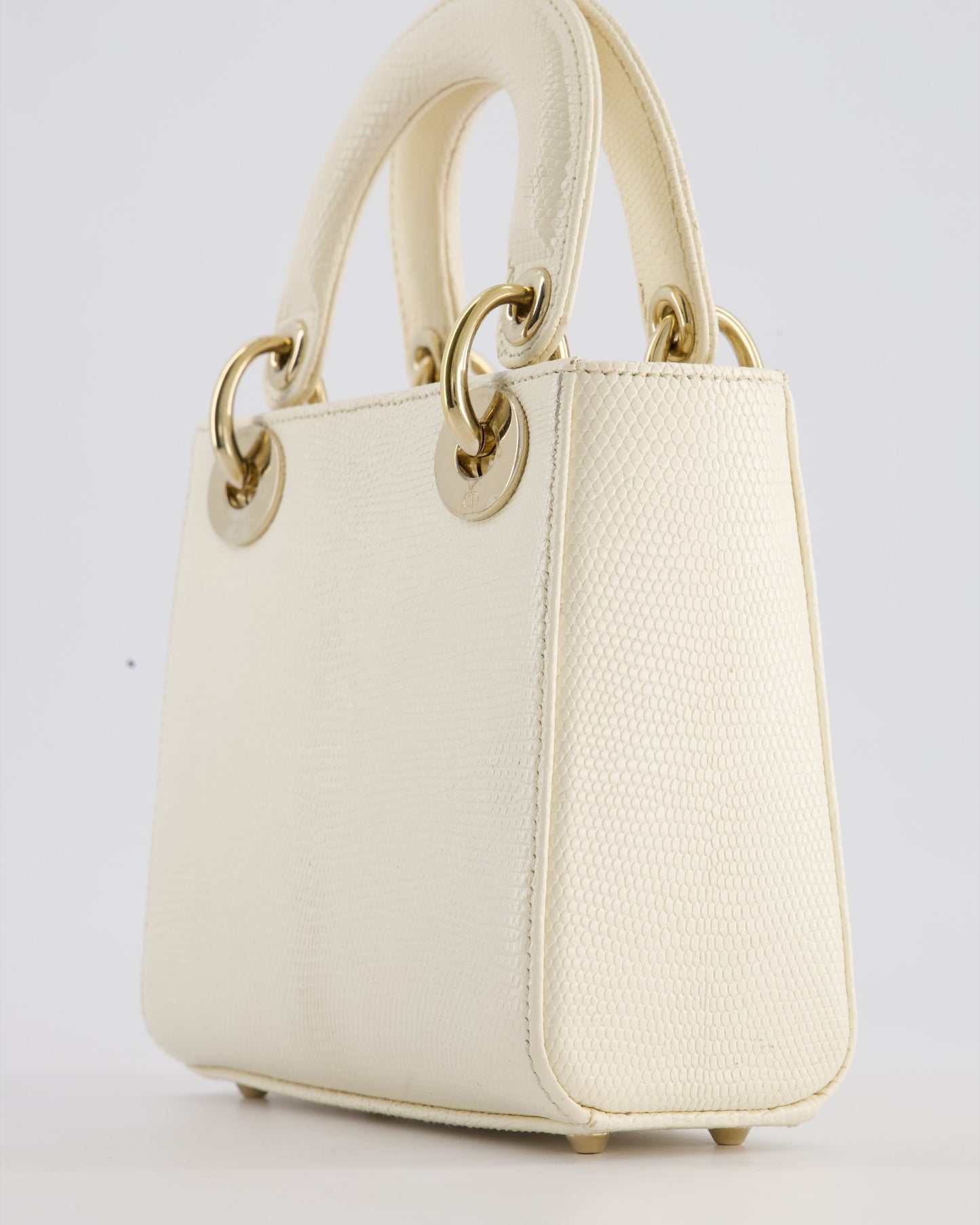 Christian Dior White Lizard Mini Lady Dior Bag with Gold Hardware