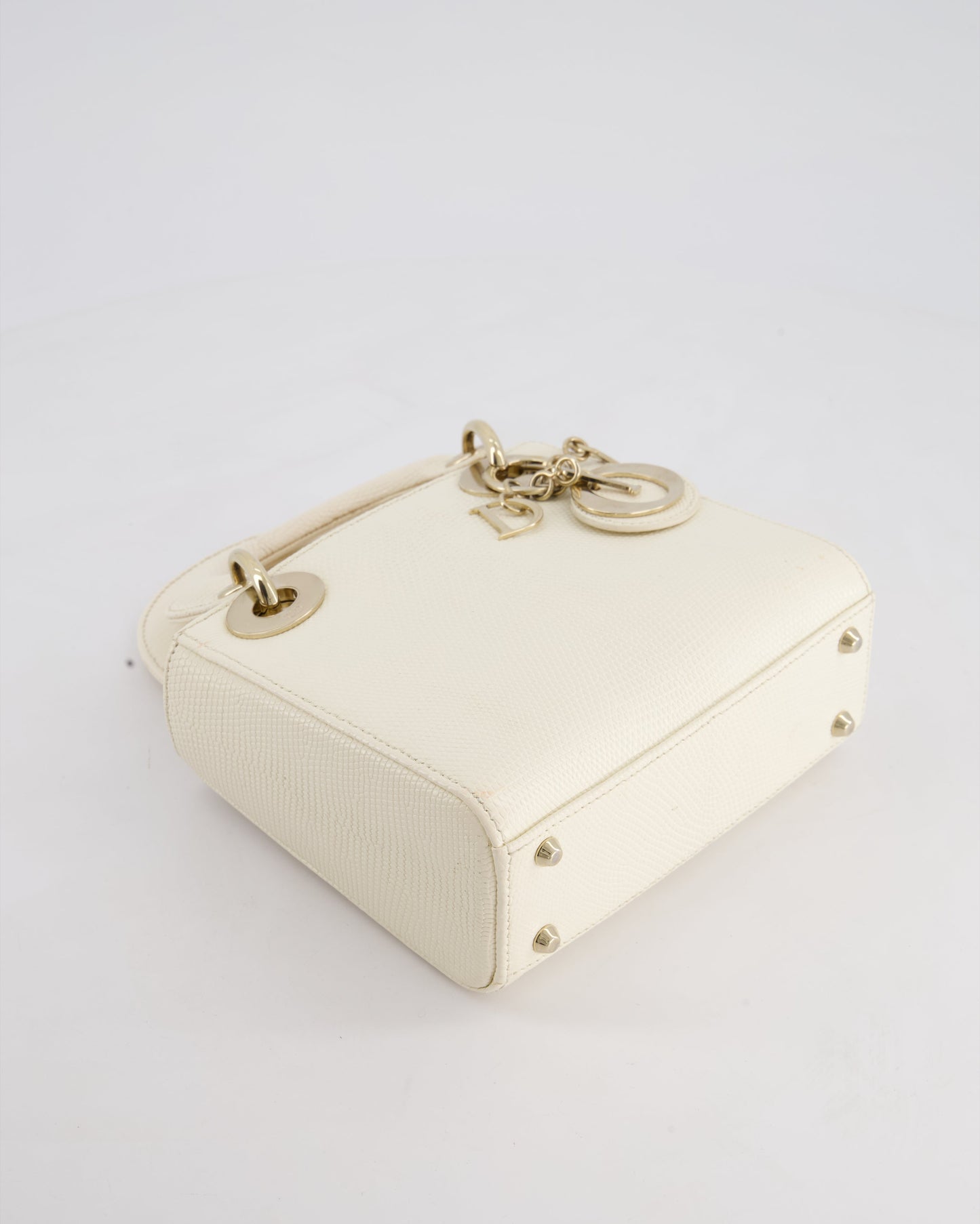 Christian Dior White Lizard Mini Lady Dior Bag with Gold Hardware