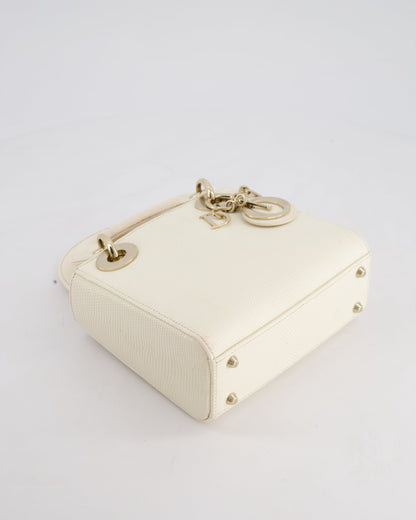 Christian Dior White Lizard Mini Lady Dior Bag with Gold Hardware