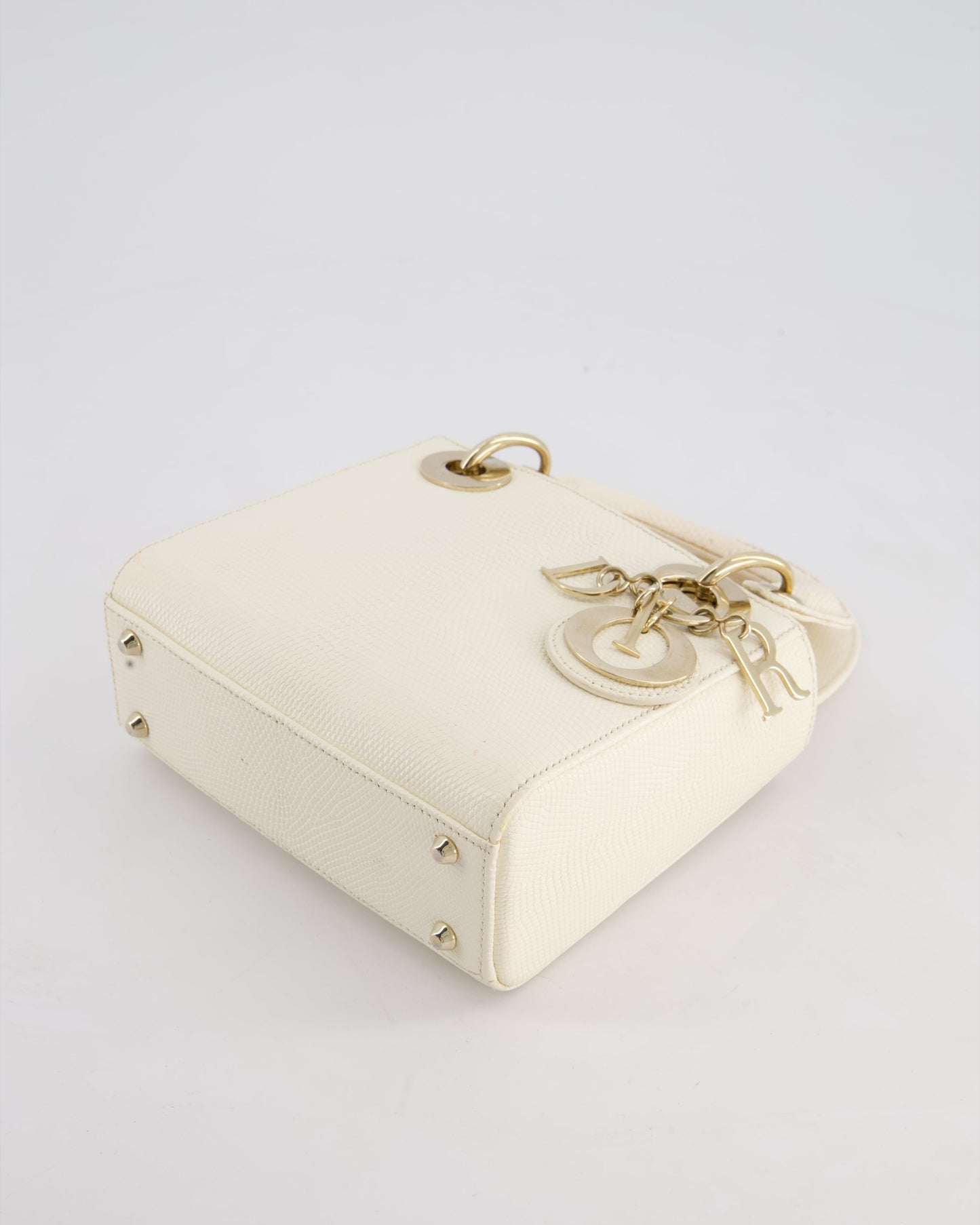Christian Dior White Lizard Mini Lady Dior Bag with Gold Hardware