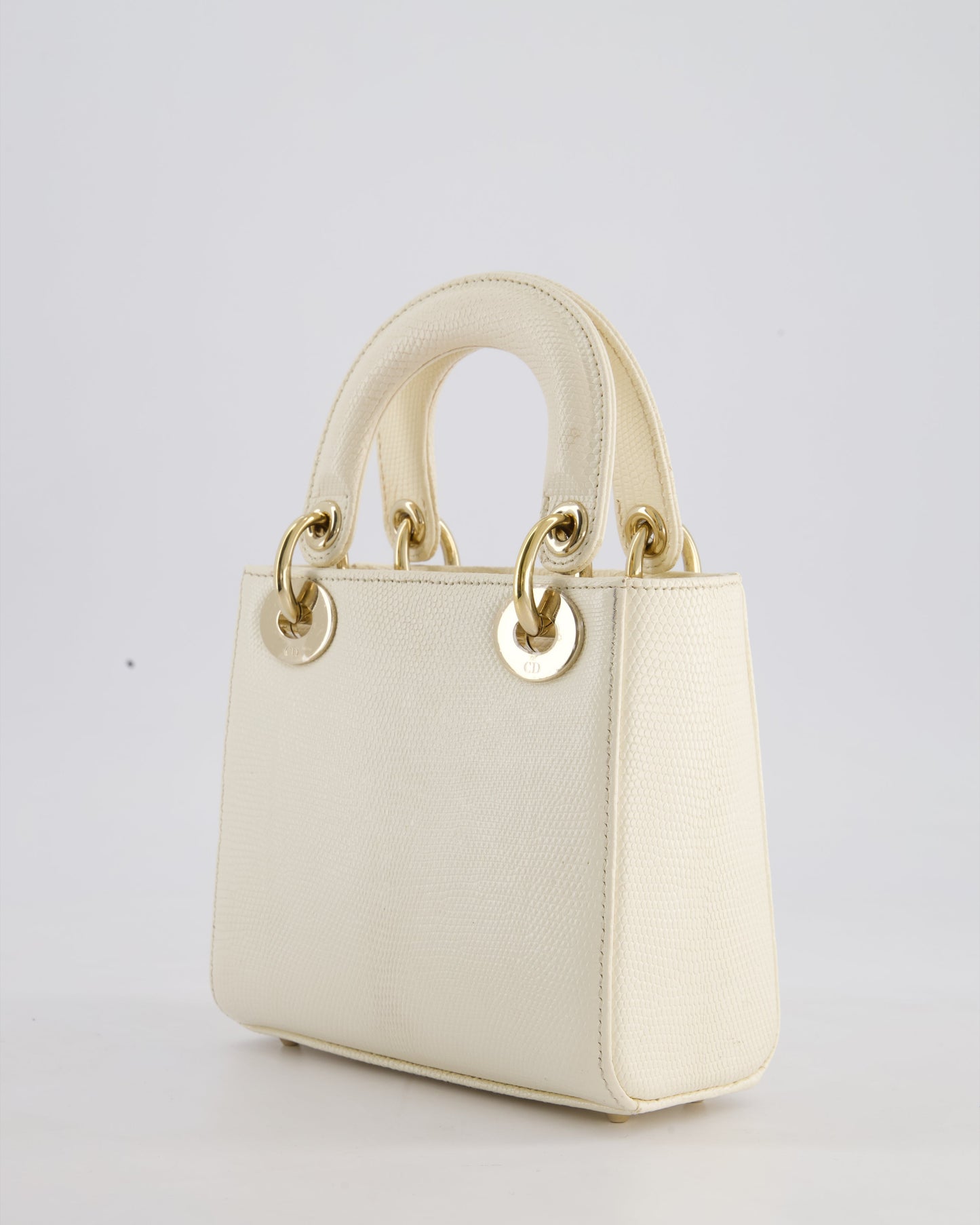 Christian Dior White Lizard Mini Lady Dior Bag with Gold Hardware