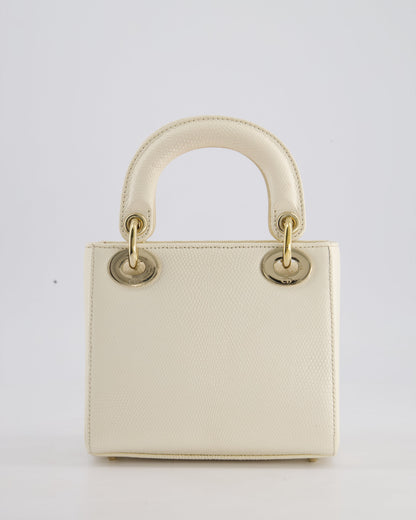 Christian Dior White Lizard Mini Lady Dior Bag with Gold Hardware