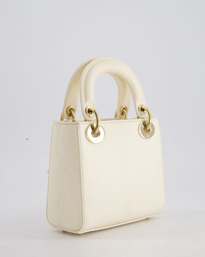 Christian Dior White Lizard Mini Lady Dior Bag with Gold Hardware