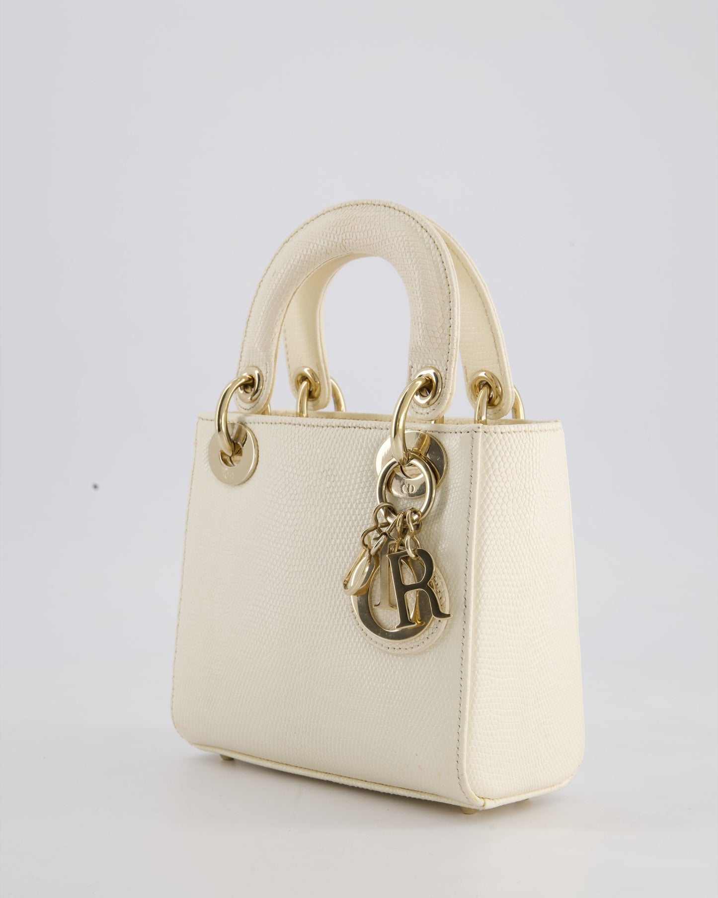 Christian Dior White Lizard Mini Lady Dior Bag with Gold Hardware