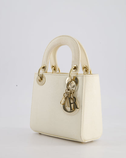 Christian Dior White Lizard Mini Lady Dior Bag with Gold Hardware