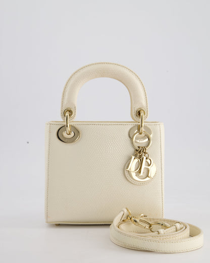 Christian Dior White Lizard Mini Lady Dior Bag with Gold Hardware
