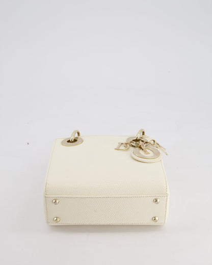 Christian Dior White Lizard Mini Lady Dior Bag with Gold Hardware