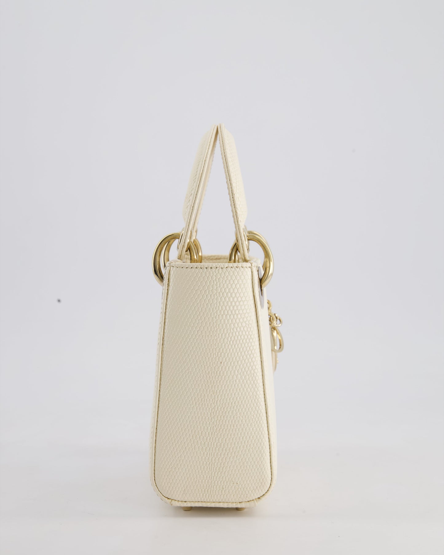 Christian Dior White Lizard Mini Lady Dior Bag with Gold Hardware