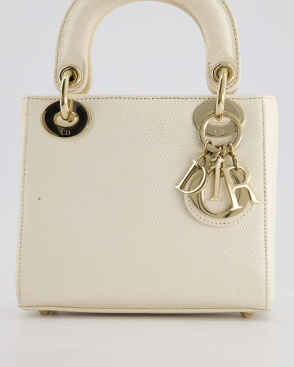 Christian Dior White Lizard Mini Lady Dior Bag with Gold Hardware