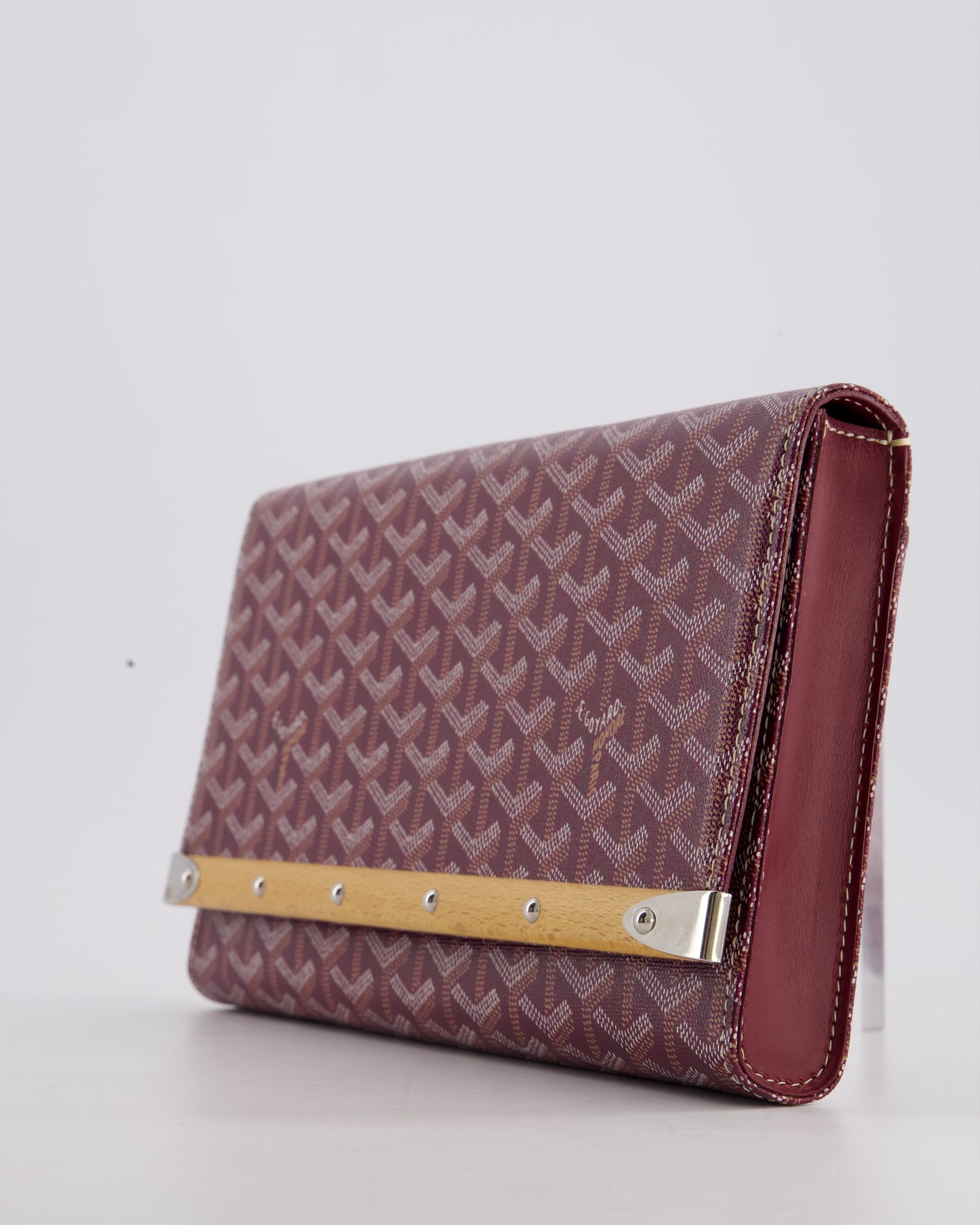Goyard Burgundy Monte Carlo Canvas Clutch Bag with Silver Hardware