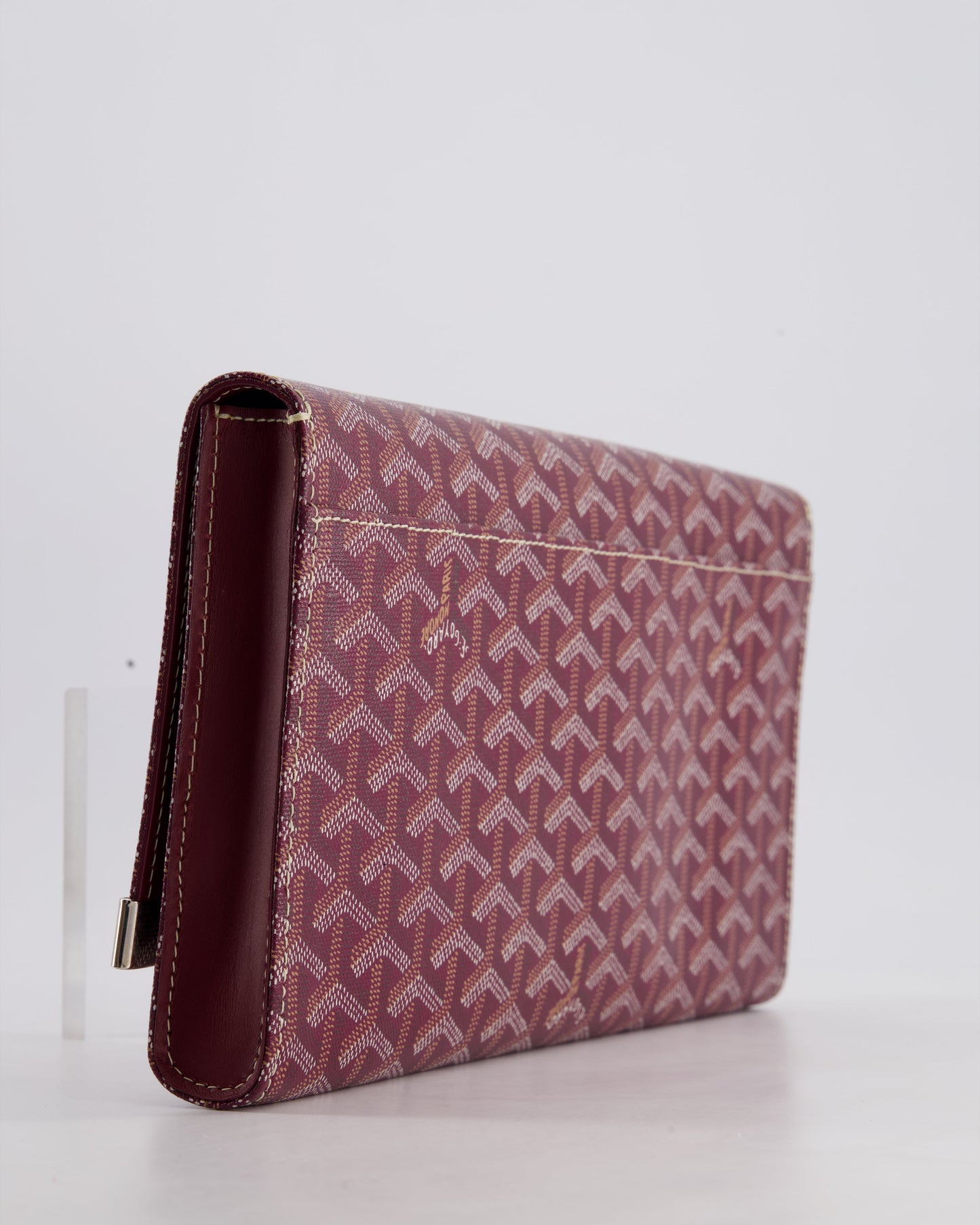 Goyard Burgundy Monte Carlo Canvas Clutch Bag with Silver Hardware