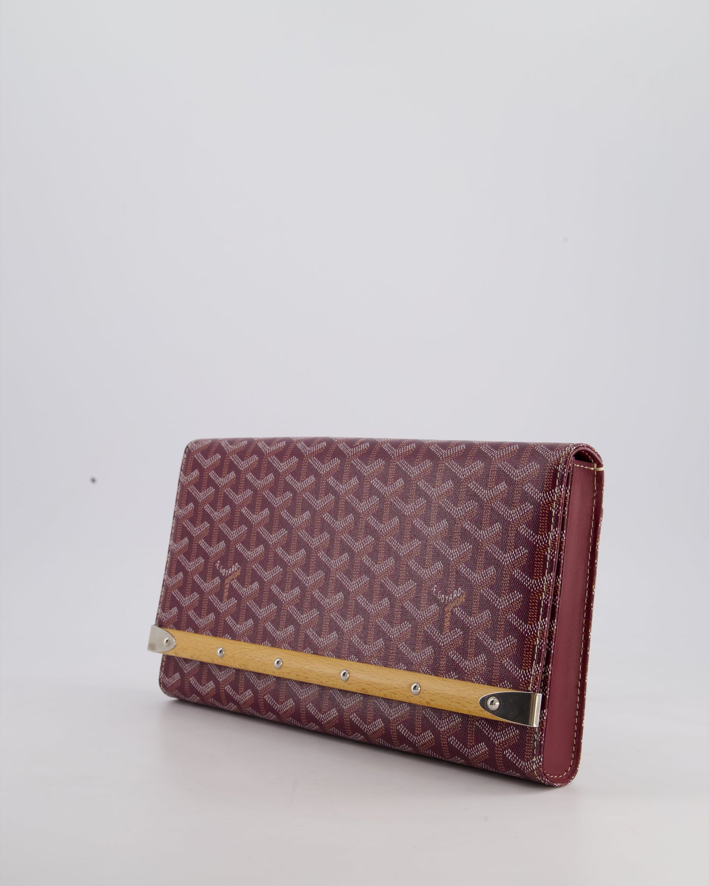 Goyard Burgundy Monte Carlo Canvas Clutch Bag with Silver Hardware