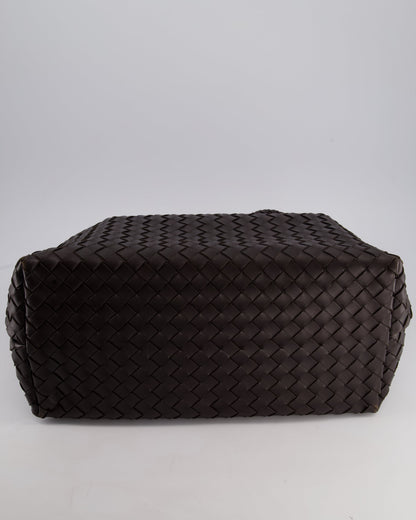 Bottega Veneta Brown Andiamo Large Intrecciato Leather Top Handle Bag with Sliding Cross-Body and Gold Knot Hardware RRP £6,090