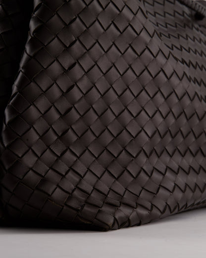 Bottega Veneta Brown Andiamo Large Intrecciato Leather Top Handle Bag with Sliding Cross-Body and Gold Knot Hardware RRP £6,090