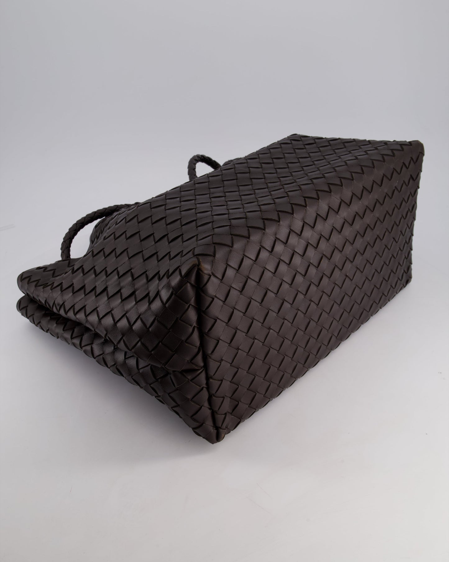 Bottega Veneta Brown Andiamo Large Intrecciato Leather Top Handle Bag with Sliding Cross-Body and Gold Knot Hardware RRP £6,090