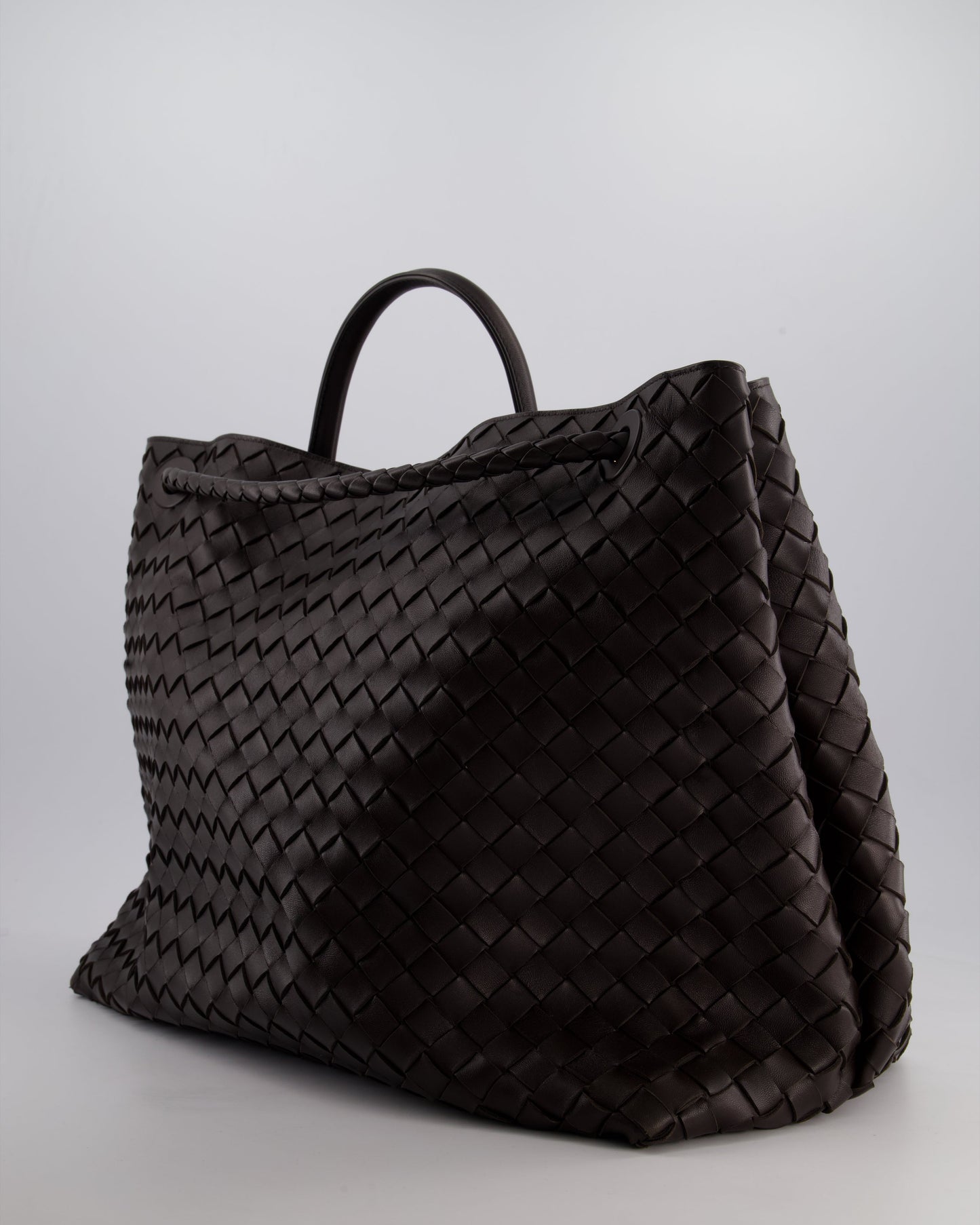 Bottega Veneta Brown Andiamo Large Intrecciato Leather Top Handle Bag with Sliding Cross-Body and Gold Knot Hardware RRP £6,090