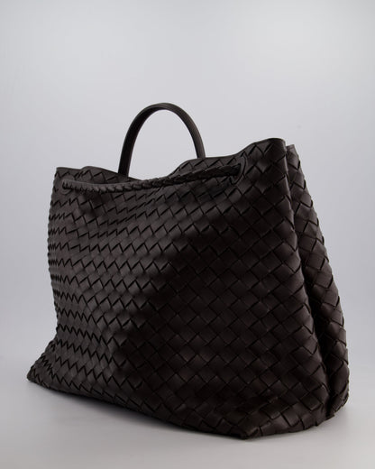 Bottega Veneta Brown Andiamo Large Intrecciato Leather Top Handle Bag with Sliding Cross-Body and Gold Knot Hardware RRP £6,090