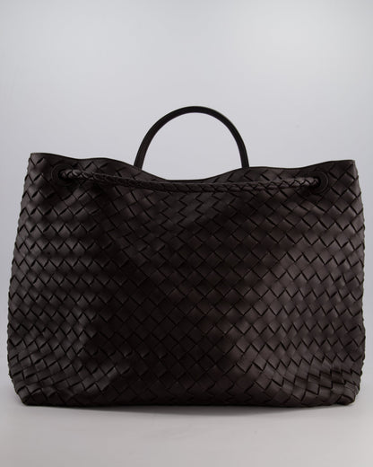 Bottega Veneta Brown Andiamo Large Intrecciato Leather Top Handle Bag with Sliding Cross-Body and Gold Knot Hardware RRP £6,090